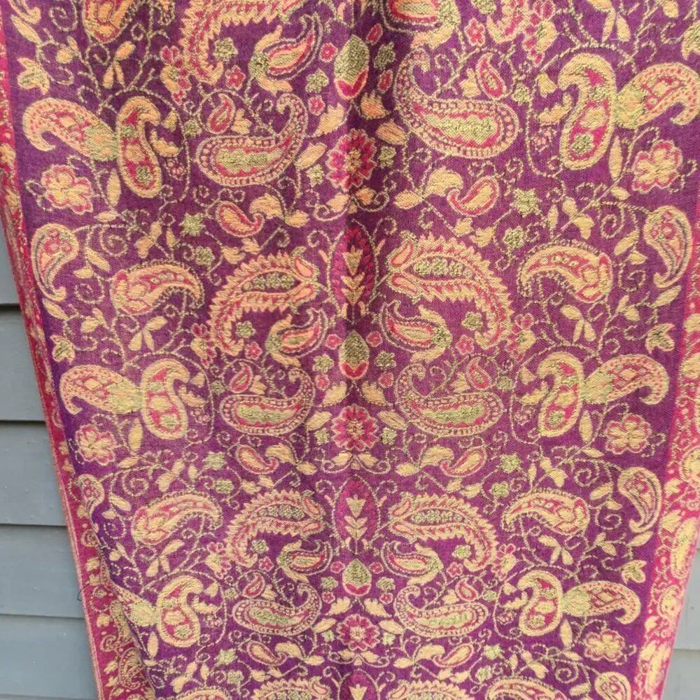 Gorgeous Paisley Red Gold Brown Pashmina Cashmere and Silk